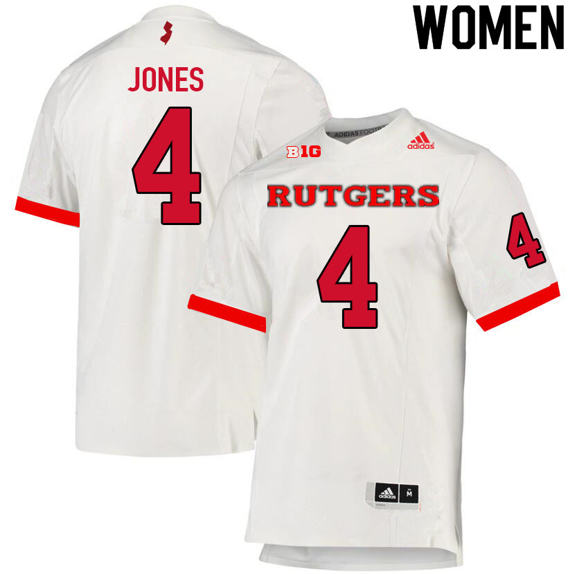 Women #4 Naijee Jones Rutgers Scarlet Knights College Football Jerseys Sale-White - Click Image to Close